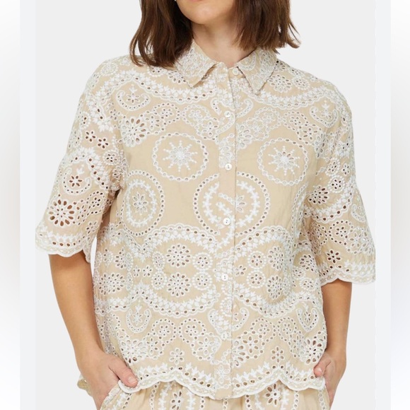 NWT Current Air Josephine Romantic Eyelet Button Down Cotton Shirt - Picture 2 of 3